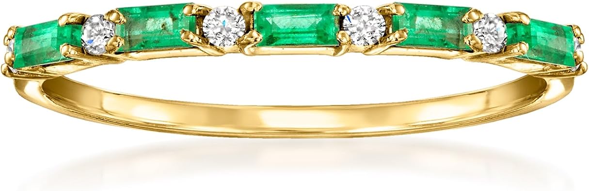 Pure Collection by Ross-Simons 0.30 ct. t.w. Emerald Ring With Diamonds in 14kt Yellow Gold