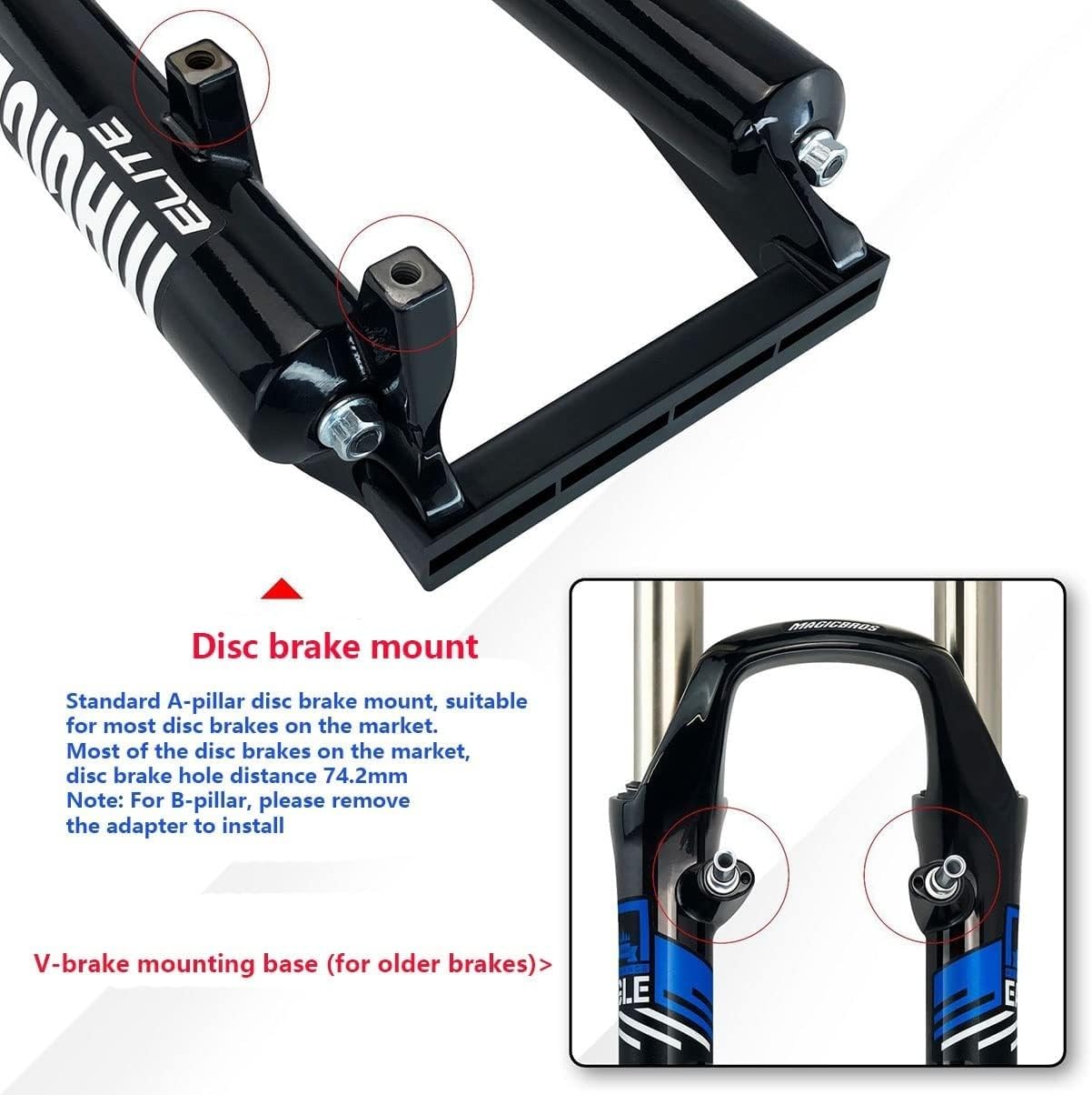 Forcella MTB da 26" con Freno a V/Disco da 1" e 1/8, Ammortizzazione della Pressione dell'Aria, Controllo della Spalla in Lega di Alluminio A