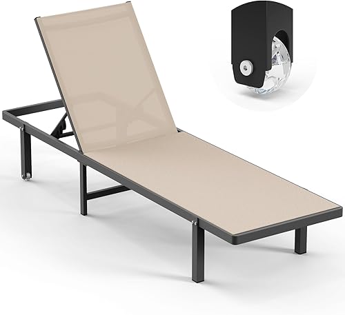 Sillones de piscina, tumbona al aire libre con ruedas y sillón reclinable de 5 posiciones, fácil de mover, silla de aluminio para patio, junto a la