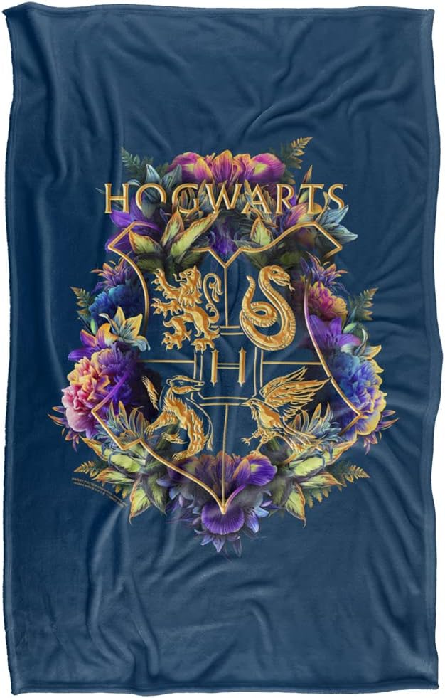 Harry Potter Hogwarts Multi-Colored Floral Crest Silky Touch Super Soft Throw Blanket 36" x 58",Hogwarts Multi-Colored Floral Crest, Blue - Image 2