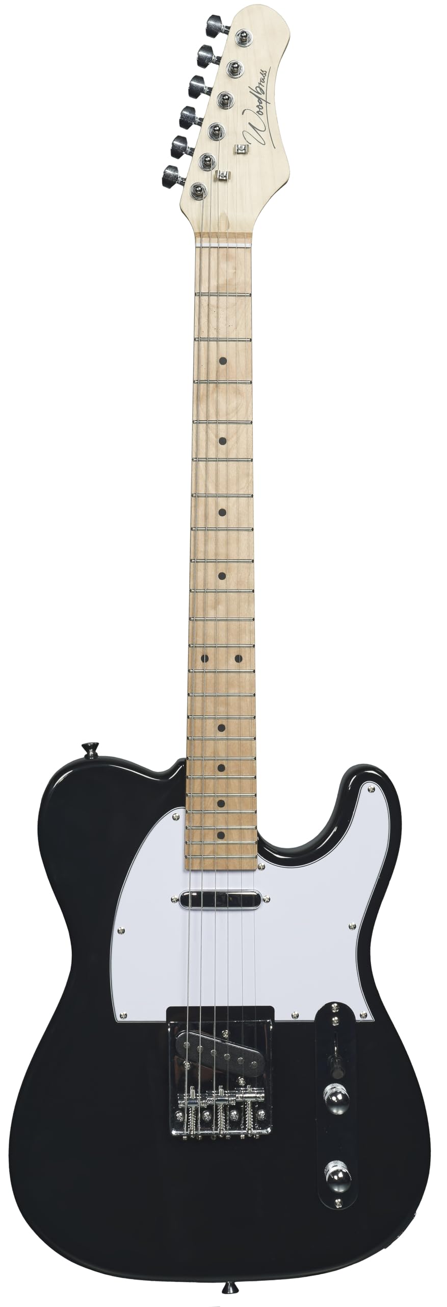 Guitare électrique Woodbrass TL100 Noire - Guitare polyvalente idéale pour débuter - Corps forme T Tilleul Américain Touche érable - Style country, hard, rock