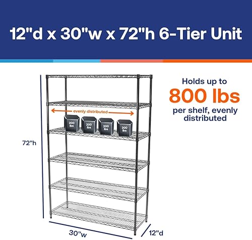 Miniatura 7 de Shelving Inc. Estantería de alambre cromado de 12 pulgadas de profundidad x 30 pulgadas de ancho x 64 pulgadas de alto con estantes de 6 niveles,