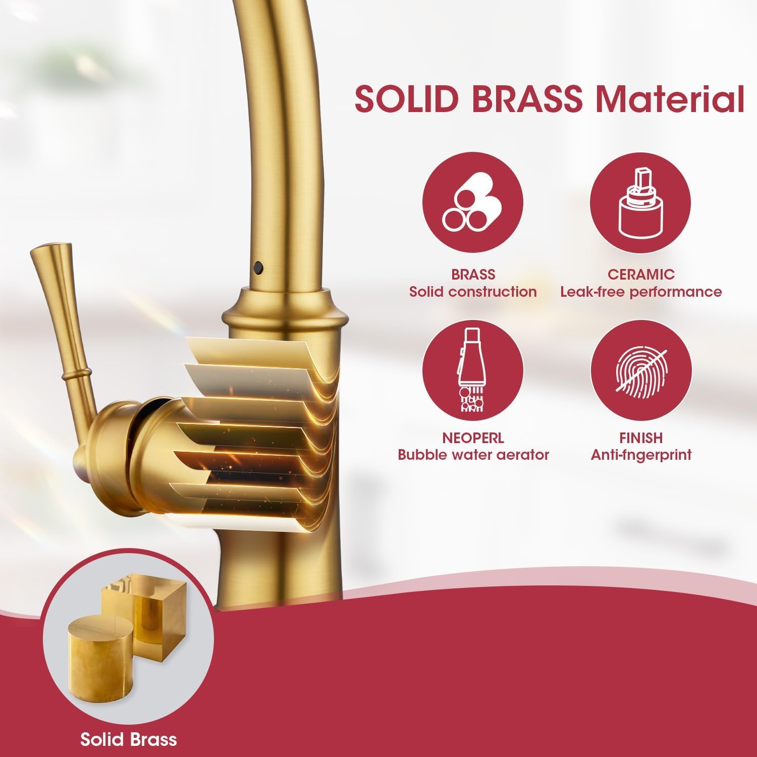 Kitchen Faucet with Pull Down Sprayer, Gold Vintage Brass Kitchen Sink Faucet High Arc Single Handle with Deck Plate 1 or 3 Hole, Ideal for Laundry Farmhouse Outdoor RV