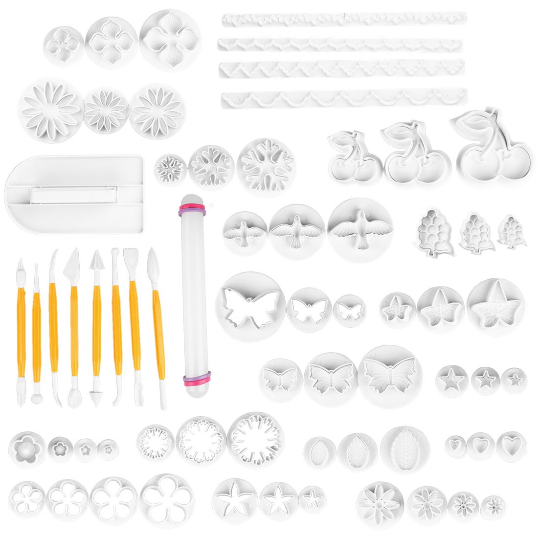 Ruilogod 21 Conjuntos (68pcs) Detalle Detalle Herramienta Herramienta Fondant Cortador de pastel Glaseado Molde Molde Molde Sugarcraft Icing Decorating Flower Modeling Herramientas
