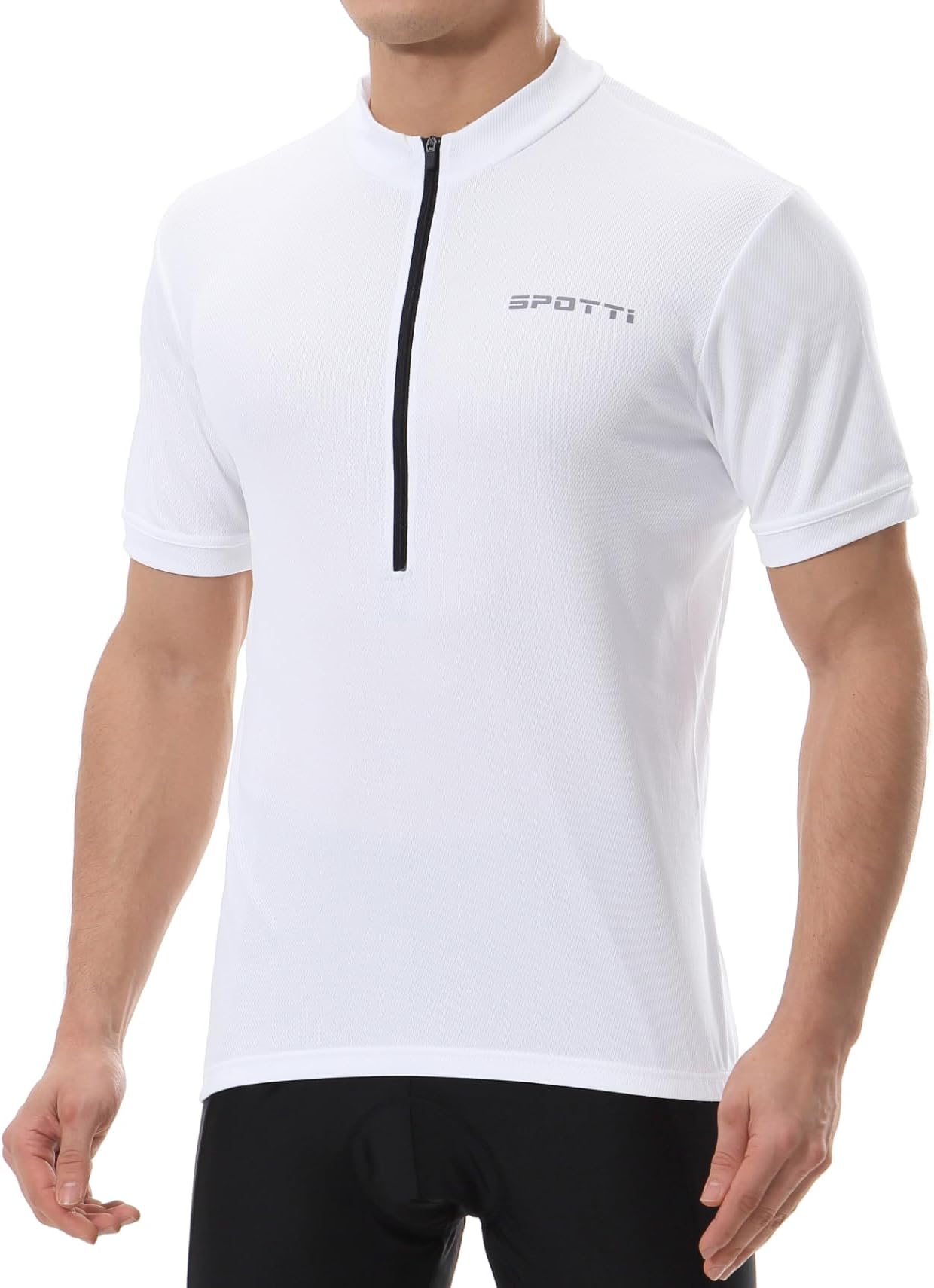 Spotti Men's Cycling Bike Jersey Short Sleeve with 3 Rear Pockets- Moisture Wicking, Breathable, Quick Dry Biking Shirt