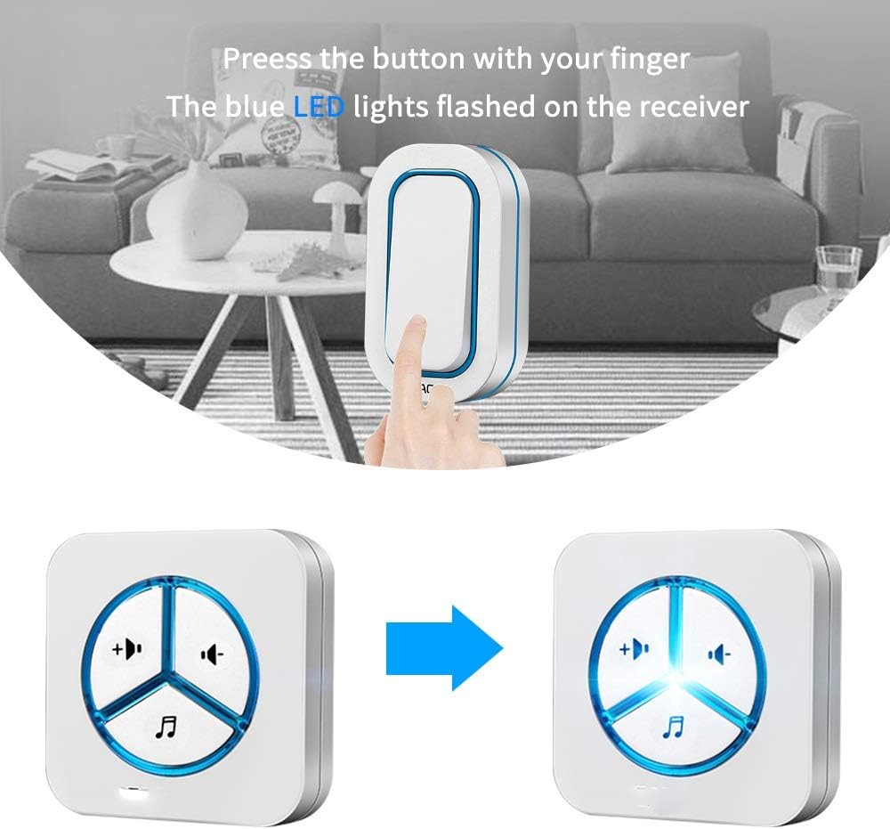 Wireless Waterproof Doorbell Battery Button 280M Remote LED Light EU Plug Home Cordless Calling Bell 48 Chime 6 Volume