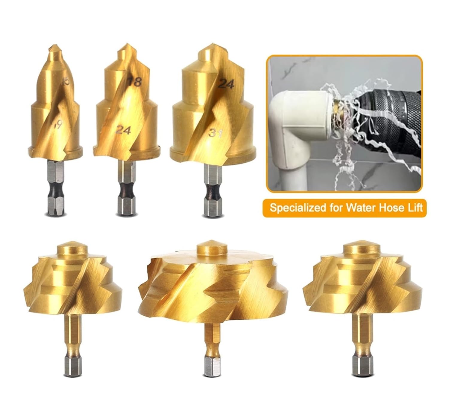 Three-Flute Countersink Drill Lifting,Stepped Drill Bit,Hexagon Shank Water Pipe Connection Tool 20/25/32/40/50/63mm(2PCS 20-25mm A)