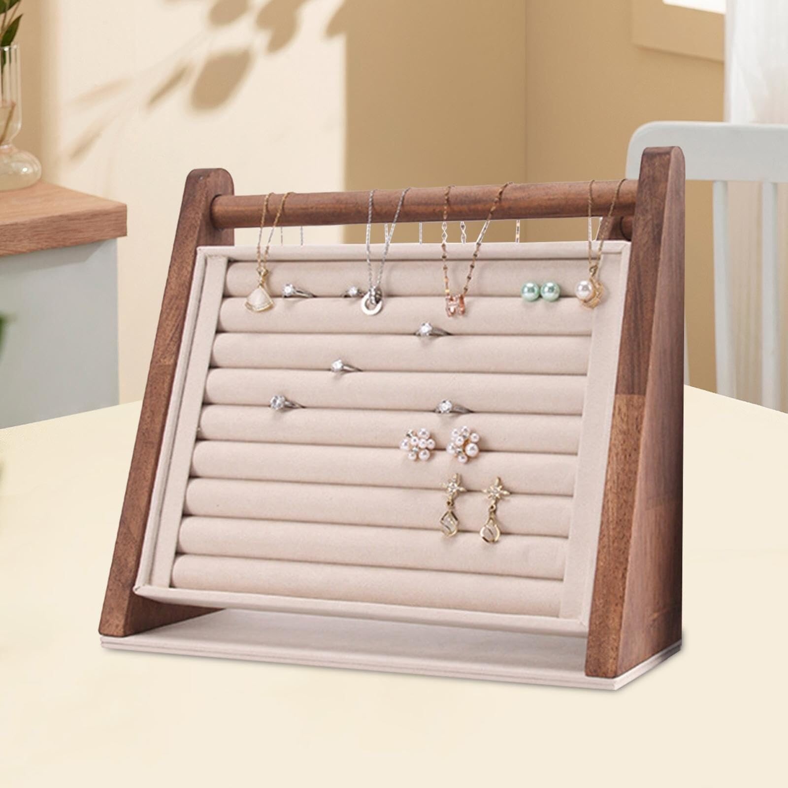 CVdrtyED Vanity Jewellery Stand Display Rings Display Stand Tray Earrings Studs Storage Holder Jewelry Photography Props(Beige)