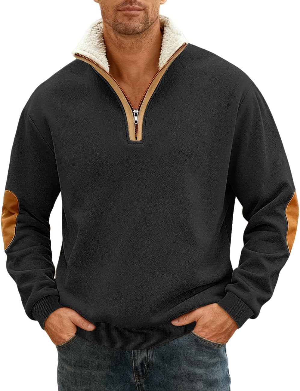 Men's Fleece Sweatshirts Vintage Quarter Zip Pullover shirt Casual Long Sleeve Sweatshirt warm tops