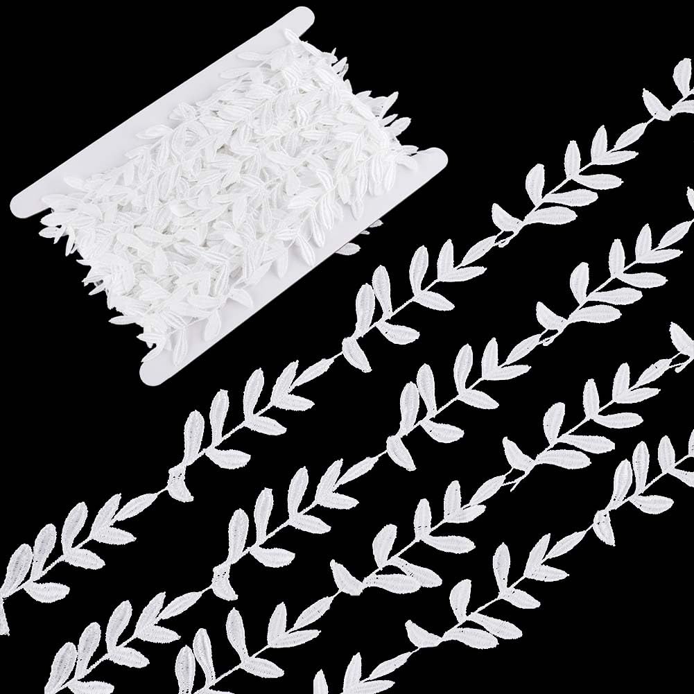 GORGECRAFT 15 metro Foglie Bianche Applicazioni di Pizzo Nastro Ricamato Passamanerie Tessuto di Pizzo Ricamato per Toppe Da Cucito Fai-Da-Te Colletto Da Sposa Abito Dentelle
