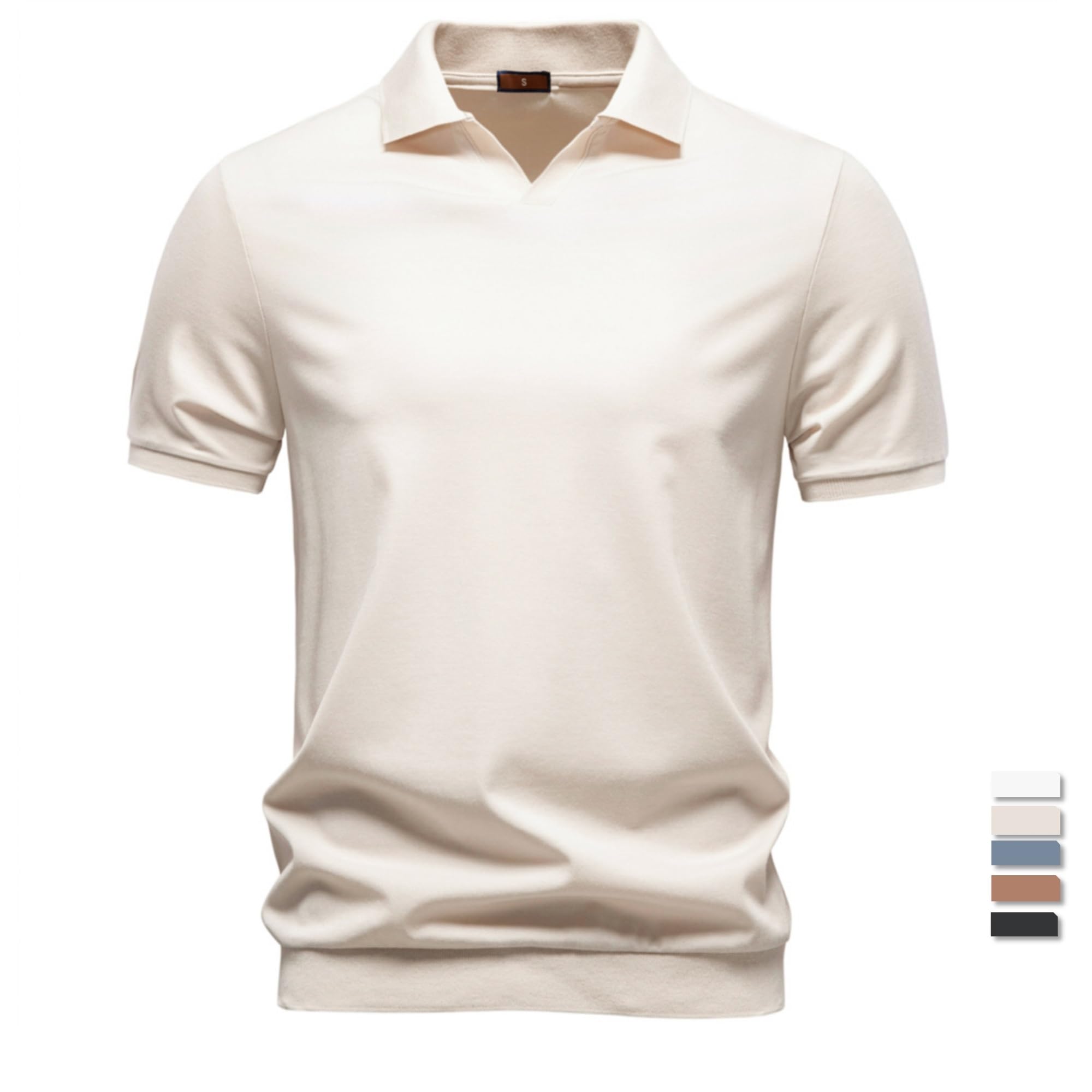 Polo Hombre Polo Sedoso Respirable for los Hombres Camisas Casuales Frescas amistosas de la Piel del Color sólido Masculino para el Verano
