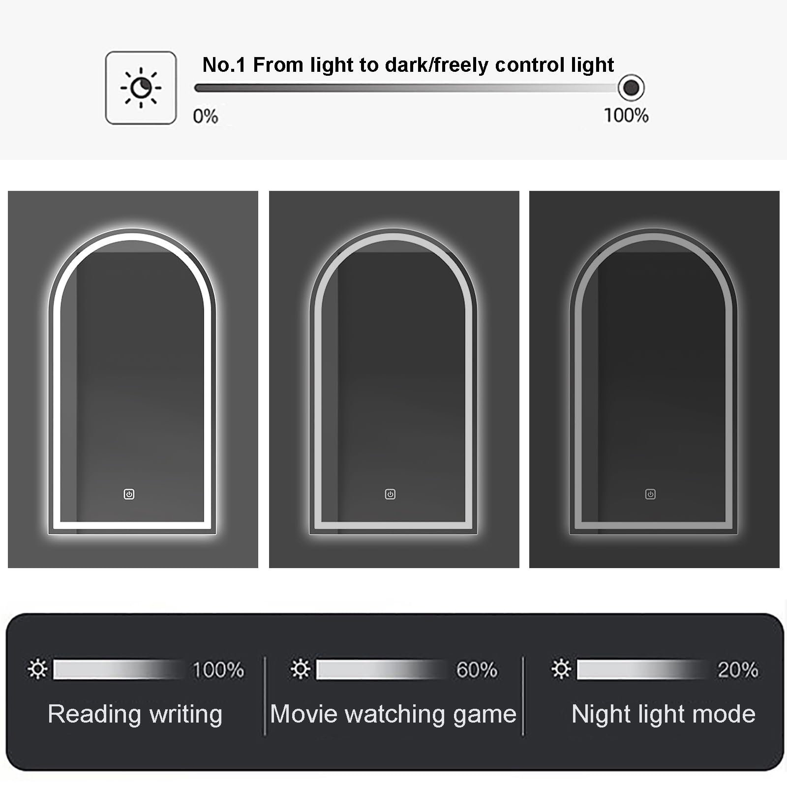 Smart specchio da bagno a LED con orologio antinebbia e controllo vocale, specchio ad arco da parete per bagno, soggiorno, camera da letto, ingresso, dimensioni 50 x 80 cm