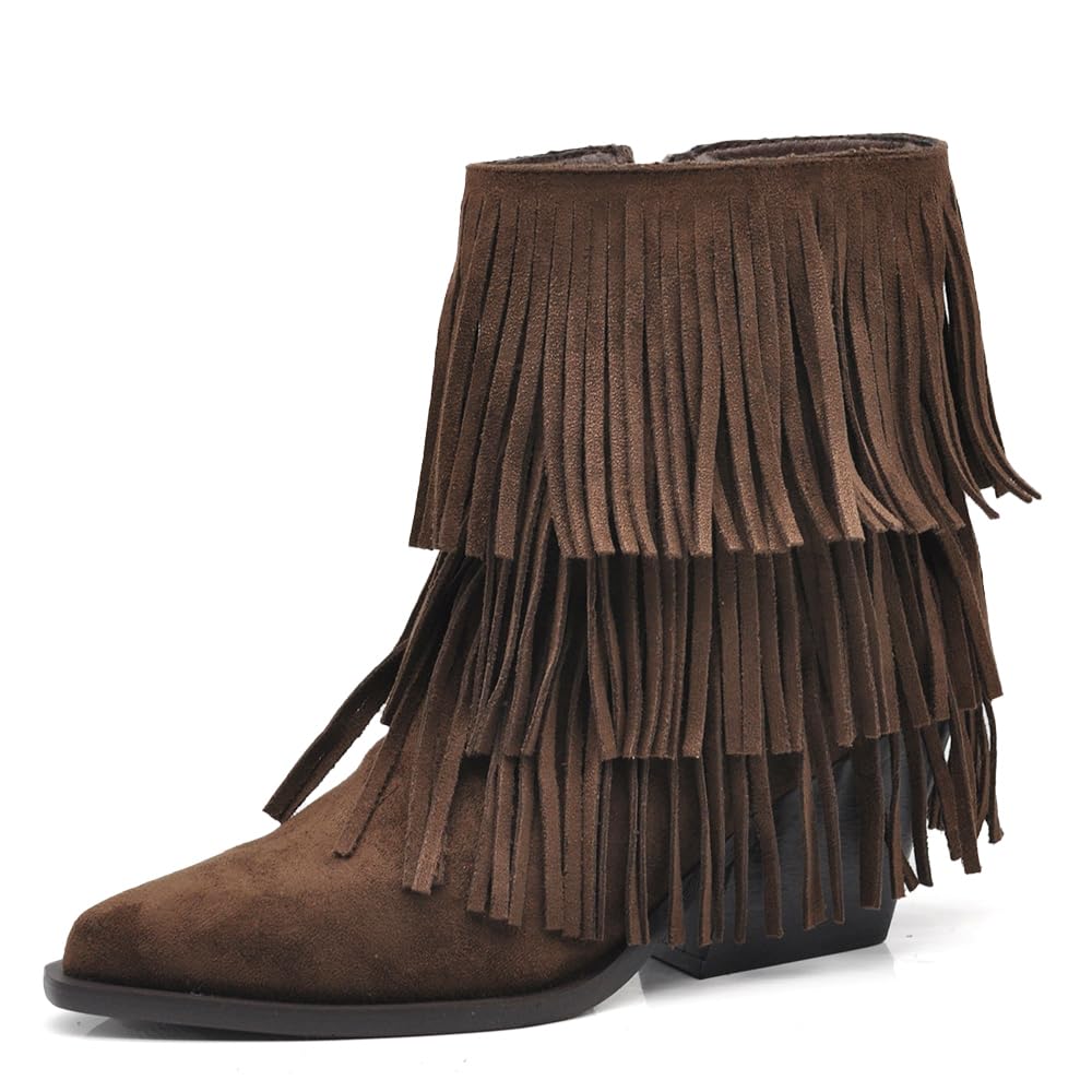 IF Texani Cowboy Western Scarpe da Donna Stivali Stivaletti Frange Camperos Etnici ML523