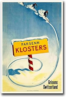 YPEKODRF Canvas Print PosterParsenn Klosters Canton Of Grisons Switzerland Vintage Ski PosterKitchen Home Dining Bar Decoration 8x12inch wood Frame