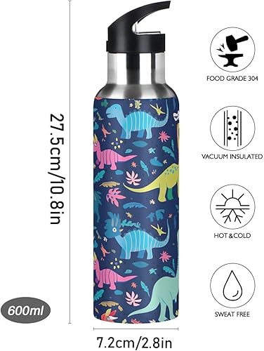 Miniatura 9 de Dinosaurs Tropical Navy Blue Insulated Stainless Steel Water Bottle with Straw 32 Oz, BPA-Free Sport Water Bottle Insulated Leakproof Water Bottles