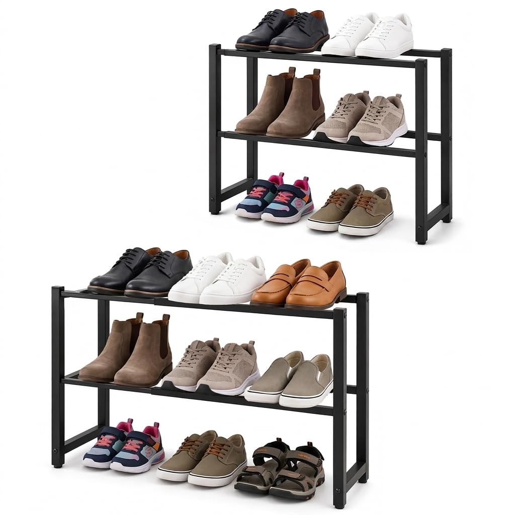 Zapatero de 2 Niveles, Organizador de Almacenamiento de Zapatos de Metal, estantes Extensibles para el hogar, Estante de Almacenamiento de Zapatos para Armario, Dormitorio, Entrada, 70 x 20 x 37 cm