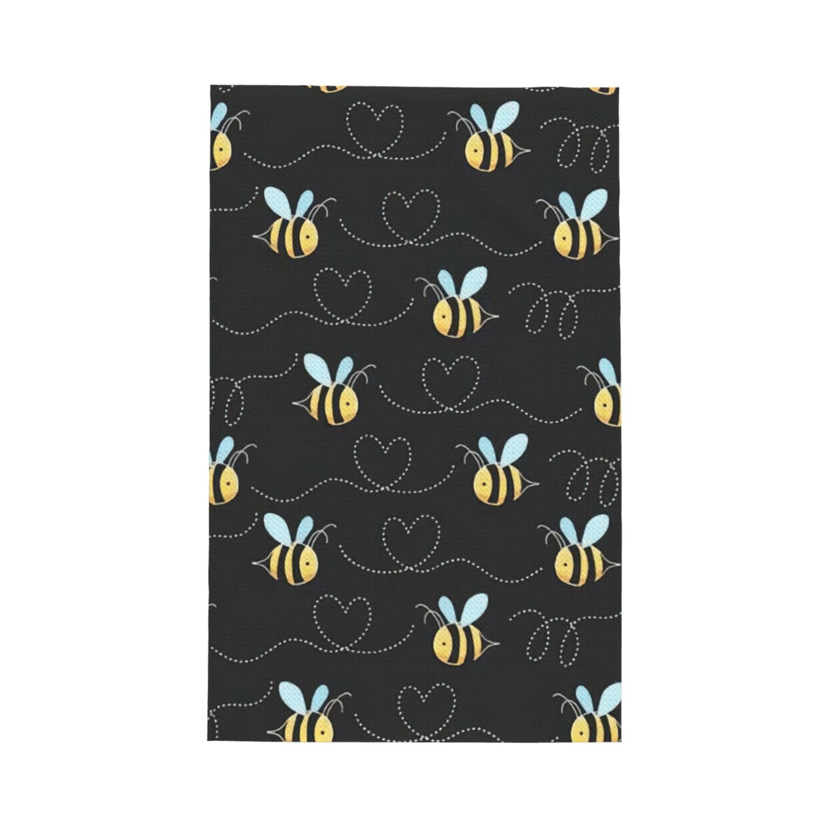 CKGODGF Bee Flying Print Absorbent Waffle Dishcloths,Kitchen Towels With Hanging Loops,Tea Towels.