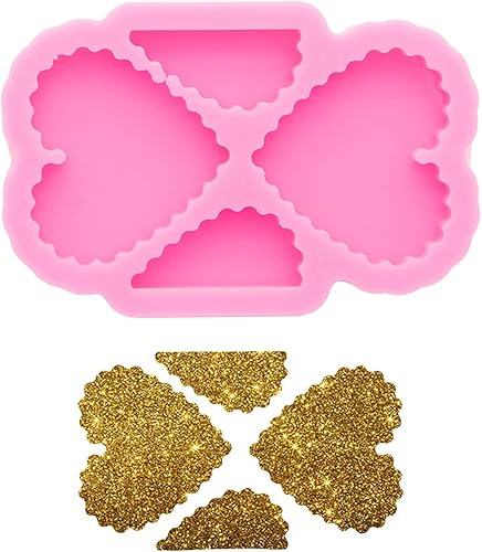 Moldes de silicona con forma de corazón brillante y medio corazón para bricolaje, llavero, colgante, molde de arcilla polimérica, fabricación de