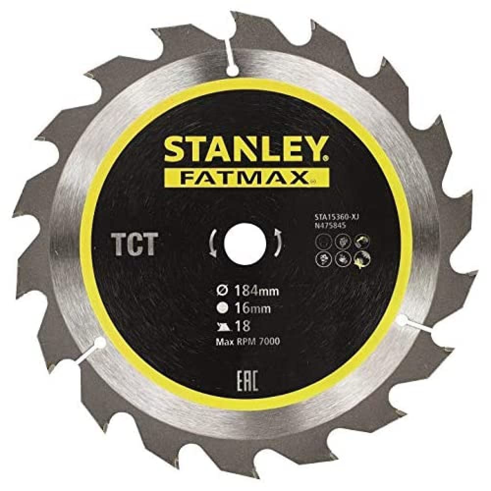 Hoja TCT Stanley Sta15360-XJ disco de sierra circular 184x16mm con 18 dientes para corte de madera