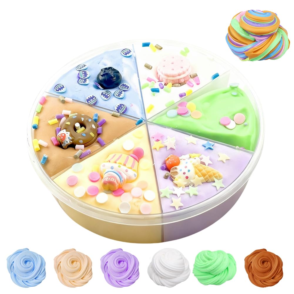 6 Colors Fluffy Cloud Butter Cake Slime,Super Soft & Non-Sticky Fluffy Cloud Slime Yellow, Green, Orange, Blue
