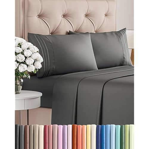 King Size 4 Piece Sheet Set - Comfy Breathable & Cooling Bed Sheets Set - Hotel Luxury Bedding for Women, Men, Kids, Teens, Boys & Girls - Deep Pockets, Ultra-Soft, Wrinkle Free - Oeko-Tex - Charcoal