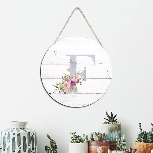 Vista 36 de Welcome Sign Front Decor Initial Letter B Round Wood Sign Monogram Purple Floral Wooden Plaque Blossom Floral 10in Country Wood Hanging Signs for