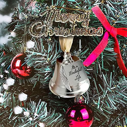 It's a Wonderful Life Christmas Bell Memorial Ornament - 4 Pack Metal Jingle Bells Ornaments with Angel Wing Charm Souvenir for Home Decor Pendant Christmas Tree Decorations, 1.96 inch