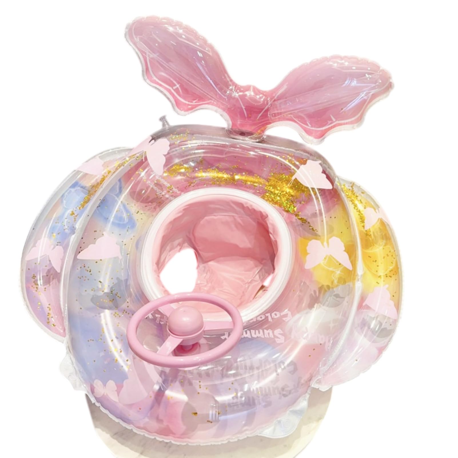 Baby Pool Float, Cute Cartoon Kids Floating Rings with UV Sunshade Canopy, Boys and Girls PVC Comfortable Adjustable Float Trainer for Babies and Kids, with Handles