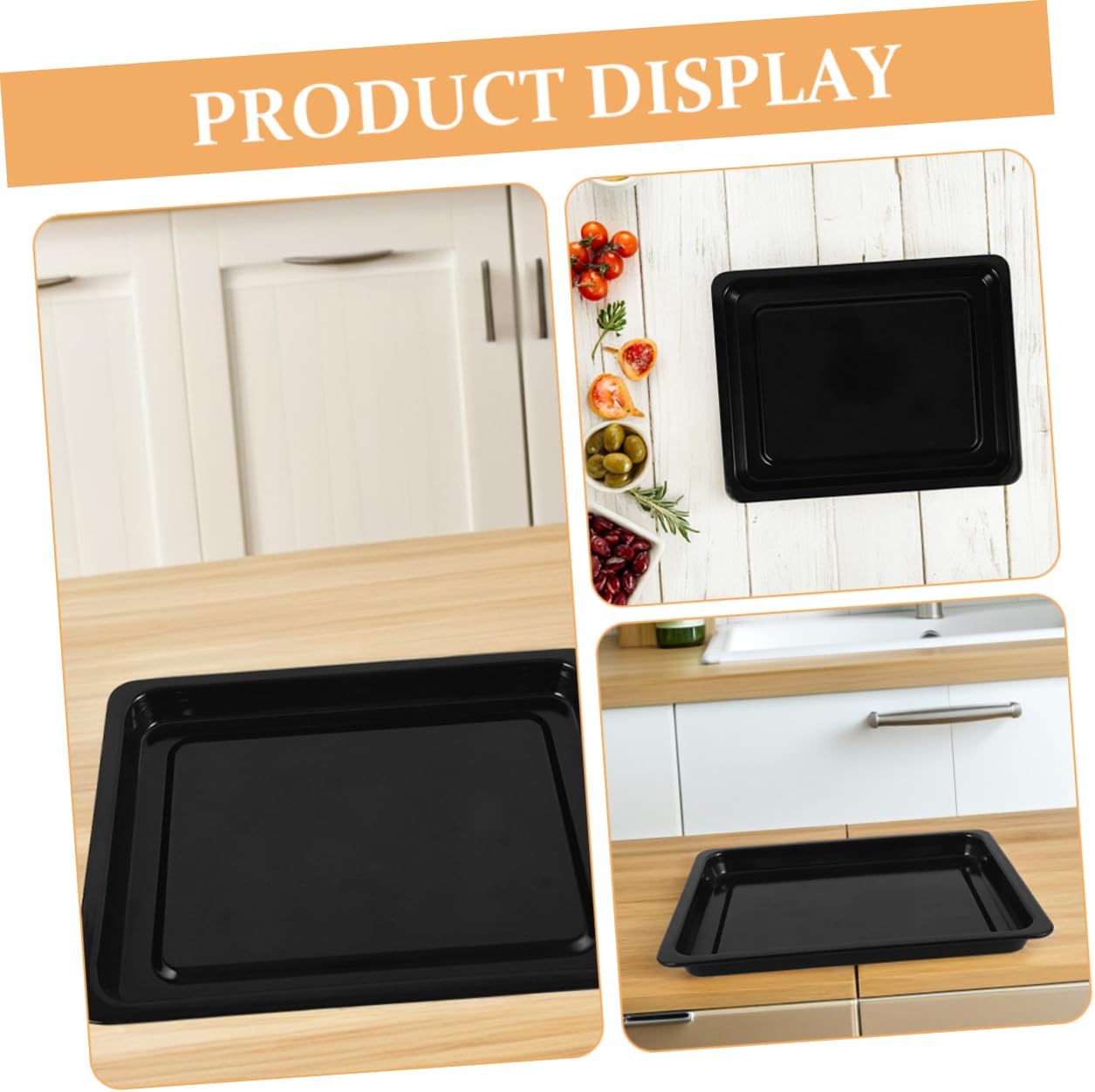 Alipis 2-Piece Black Enamel Baking Tray Set Heavy Duty Oven Tray for Commercial Use Easy to Clean Non-Stick 34x26x2.5CM for Bakeries and Restaurants