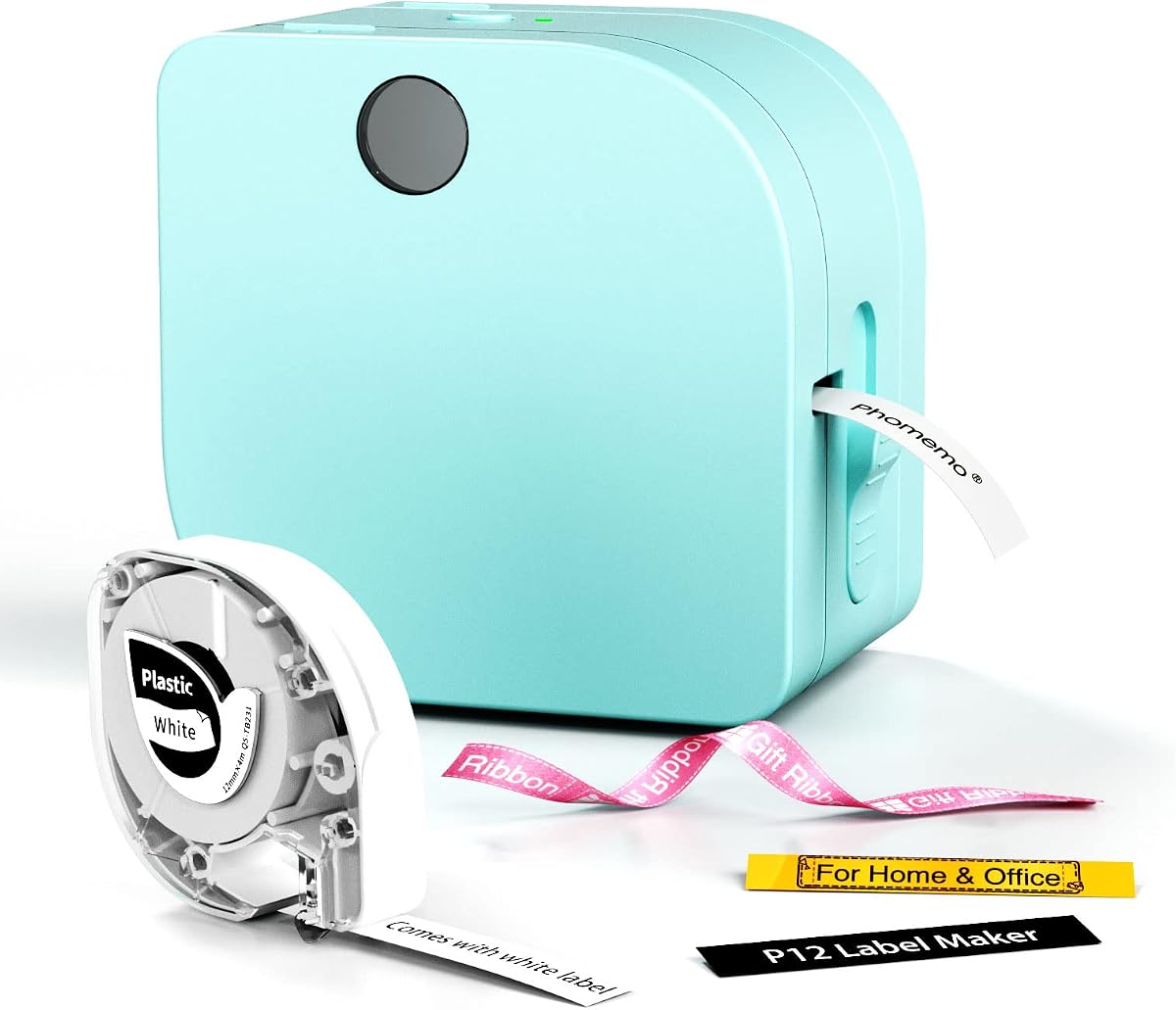 Máquina rotuladora Phomemo con cinta, rotuladoras pequeñas Bluetooth P12 | Impresora de cinta de transferencia térmica sin tinta y con múltiples plantillas para etiquetas de nombres para el hogar, la escuela, los profesores y el aula