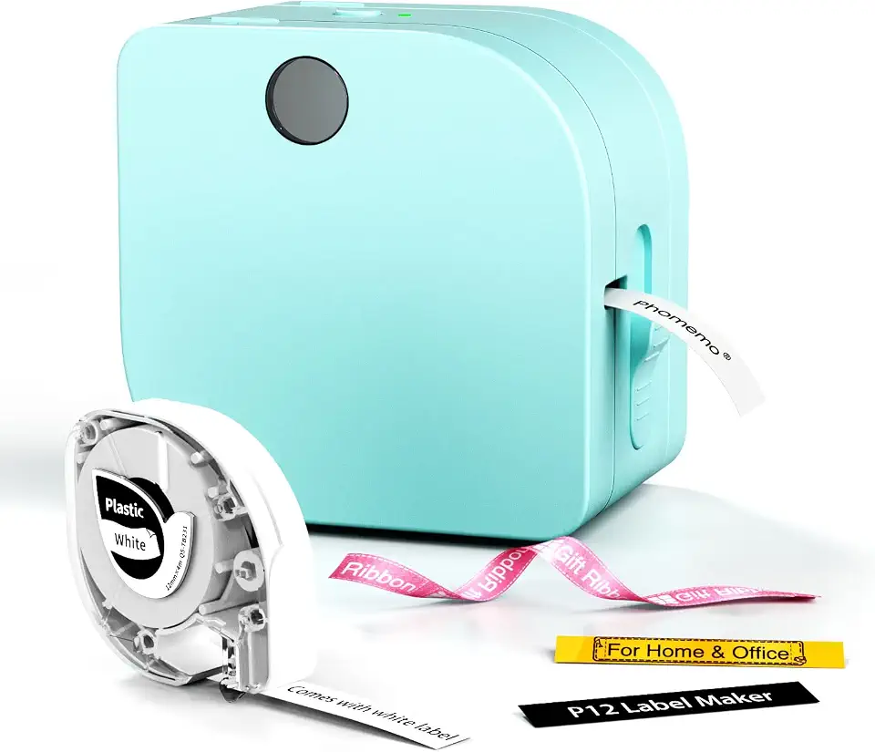 Phomemo Label Maker Machine with Tape, P12 Bluetooth Small Label Maker with Multiple Templates Thermal Transfer Ribbon Printer Machine for Home, School, Gift Wrapping, Office, Green