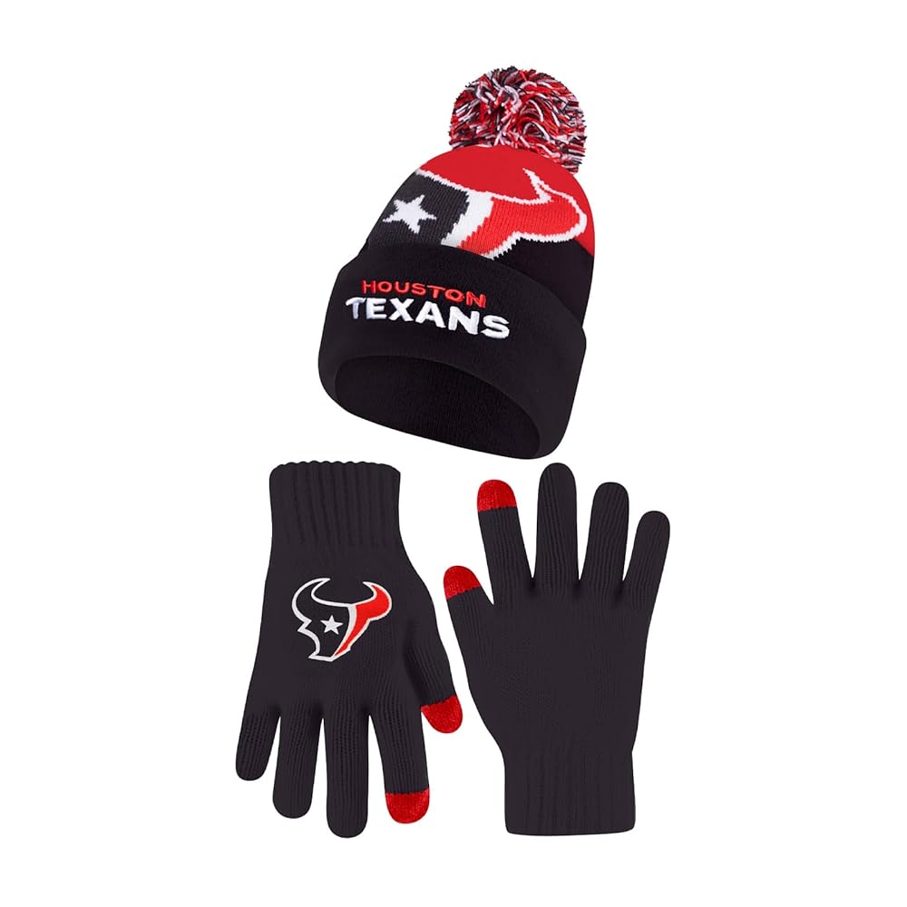 Ultra Game NFL Official Adults Unisex Super Soft Winter Beanie Knit Hat with Extra Warm Touch Screen Gloves, Houston Texans, Team Color 2, 1SIZE