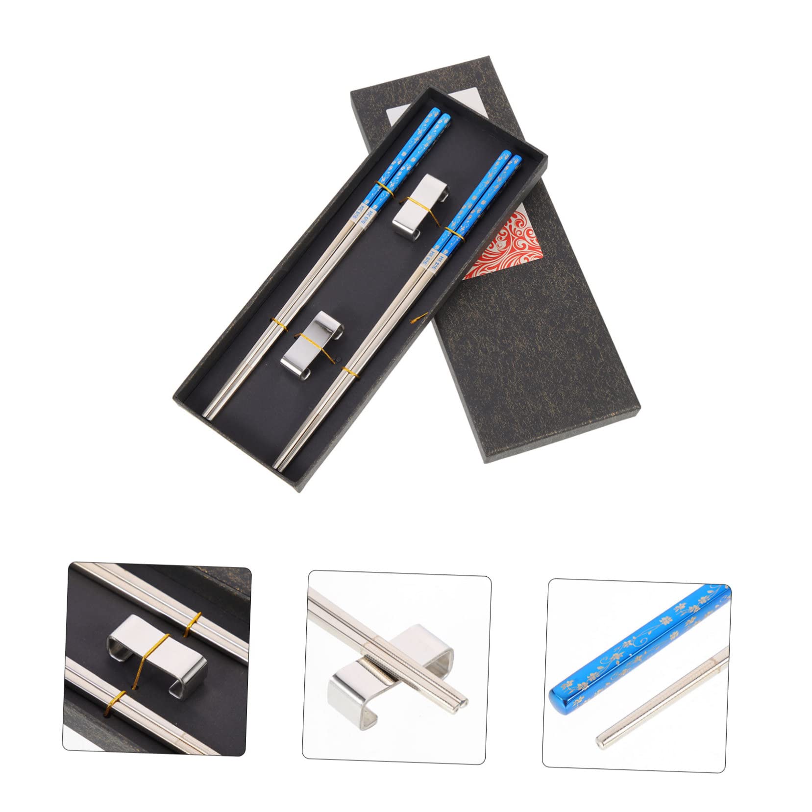 Support de baguettes, support de 3 ensembles, baguettes en acier inoxydable, ensemble d'ustensiles en métal, ensembles de vaisselle carrée, ensemble de couverts en acier inoxydable, repose-cuillère,
