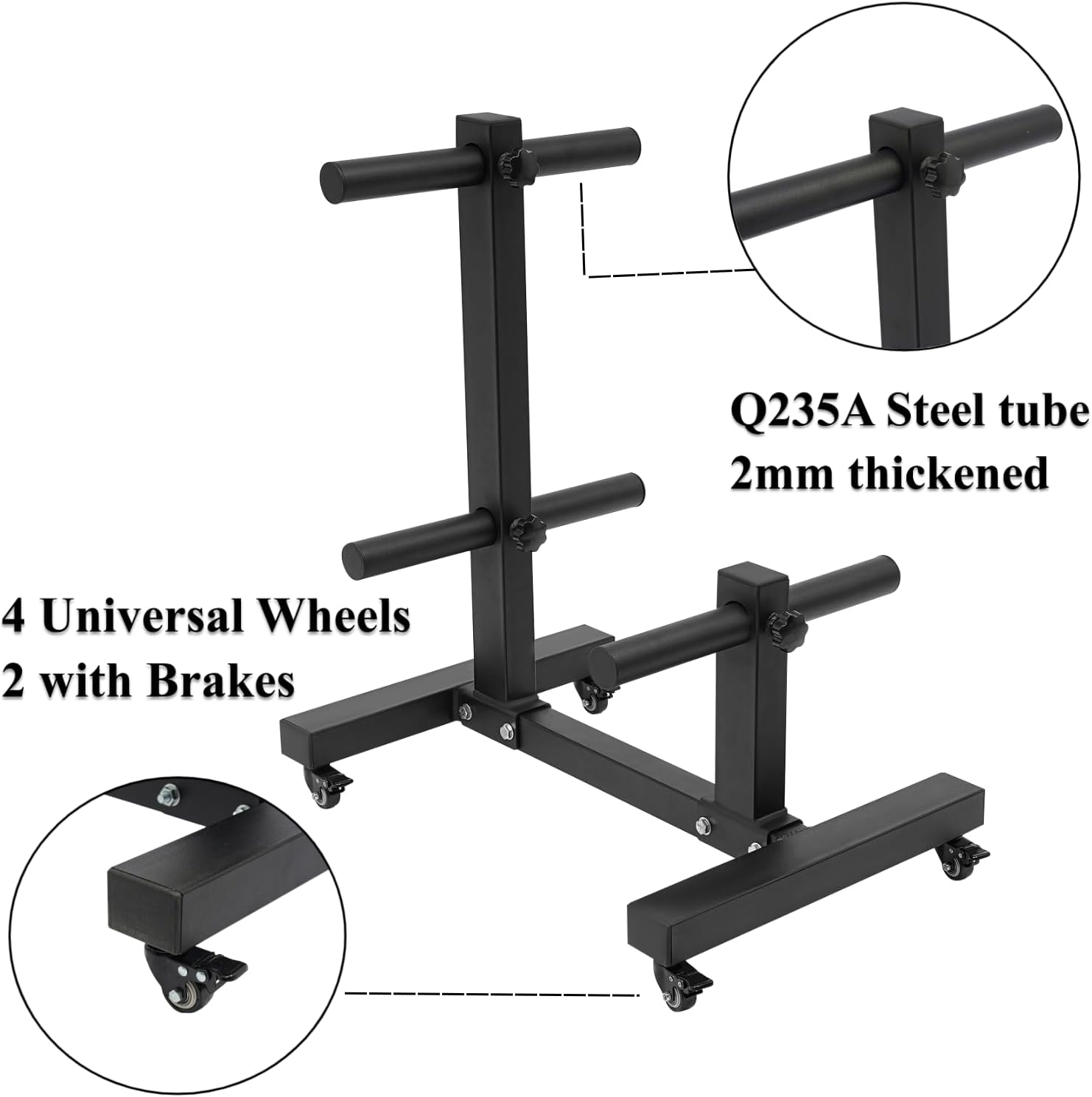 Movable Weight Plate Dumbbell Rack Storage Tree Steel 57inch 1100lbs Capacity Heavy Duty Weight Plate Holder with 4 Universal Wheels for Gym Home