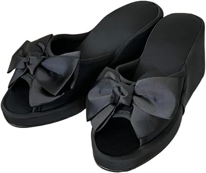 Vivienne 8cm Heel Room Shoes Ribbon Black 9.25 inches 23.5 cm PVC Sole Slippers Thick Sole High Heel Beauty Salon Nail Salon 71034SP-BB-BK