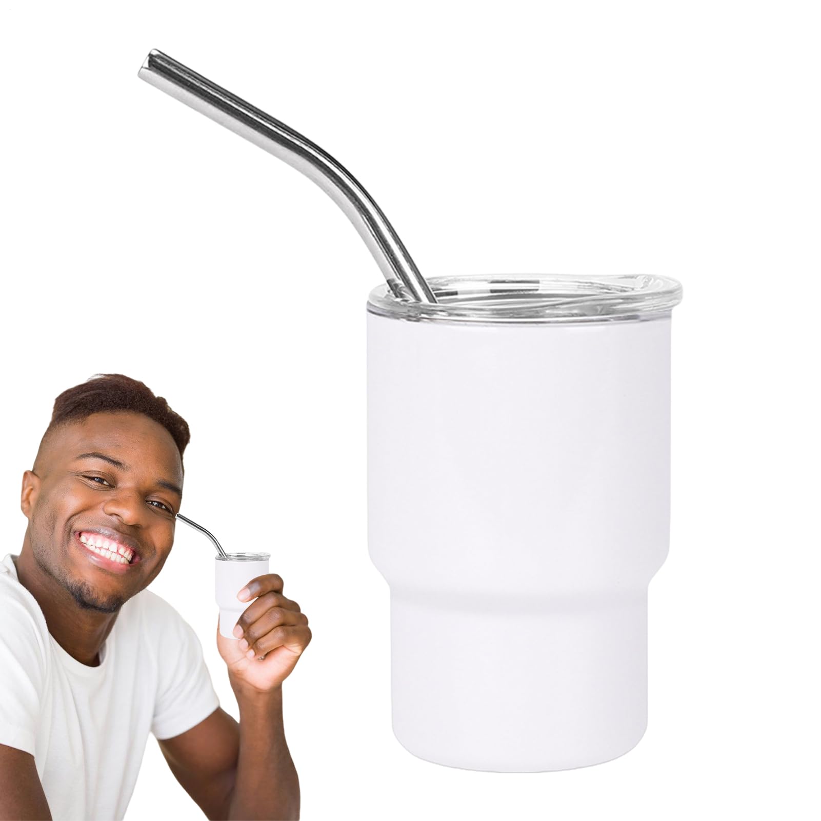 Vasos pequeños para chupitos de acero inoxidable: minitazas de 90ml con pajita para eventos