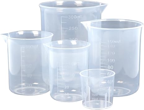 5 Pack Plastic Measuring Jugs, Transparent Lab Graduated Beakers, Heat Resistant Measuring Mixing Cups Set, Multipurpose Cooking Baking Liquid Measure Tool 30ml 50ml 100ml 150ml 300ml