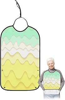 Geometric Stripes Adult Bib for Eating with Crumb Catcher,Washable & Waterproof Terry Cloth Adjustable Elderly Women Men Adult Bibs Funny Apron Clothing Protector Cartoon Cute Kids Minimalist Art