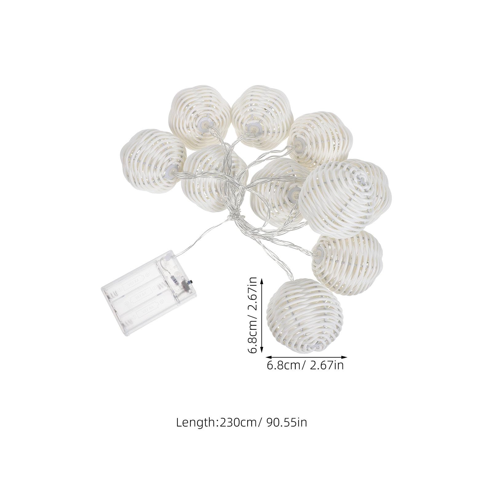 Anneome Dekoracyjne lampki choinkowe: 7,6 stopy/90,6 cala, 10 diod LED, wiszące, rattanowe, kula, lampki choinkowe w stylu boho, do sypialni, ogrodu, patio, pergoli, dekoracji wnętrz