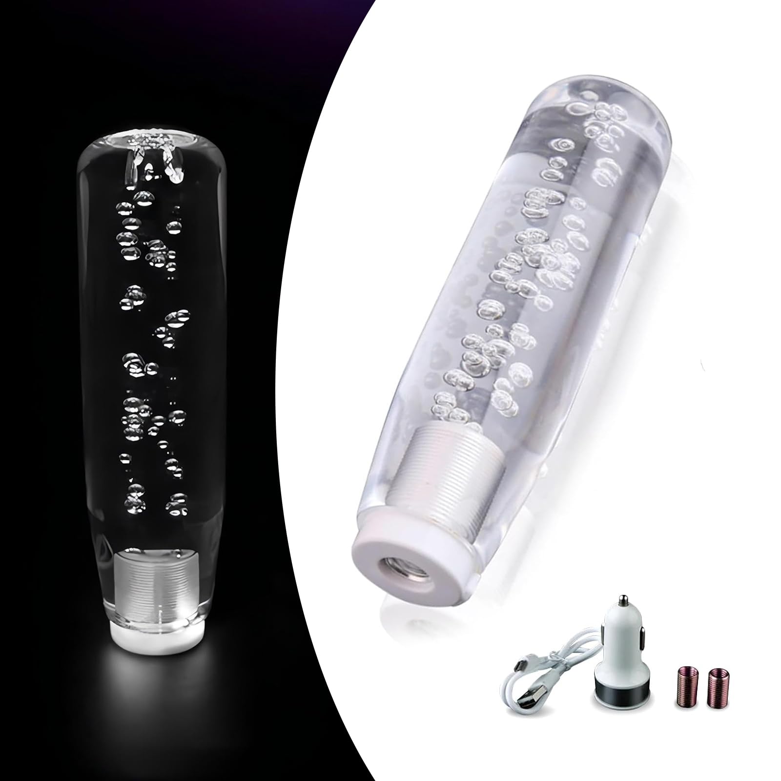 Pack-1 Car Shift Knob, 5.9" Personalized LED Lighting Crystal Bubble Shift Lever, Smooth Easy to Operate Interior Modification Accessory, Universal for Manual Transmission Cars (Transparent)