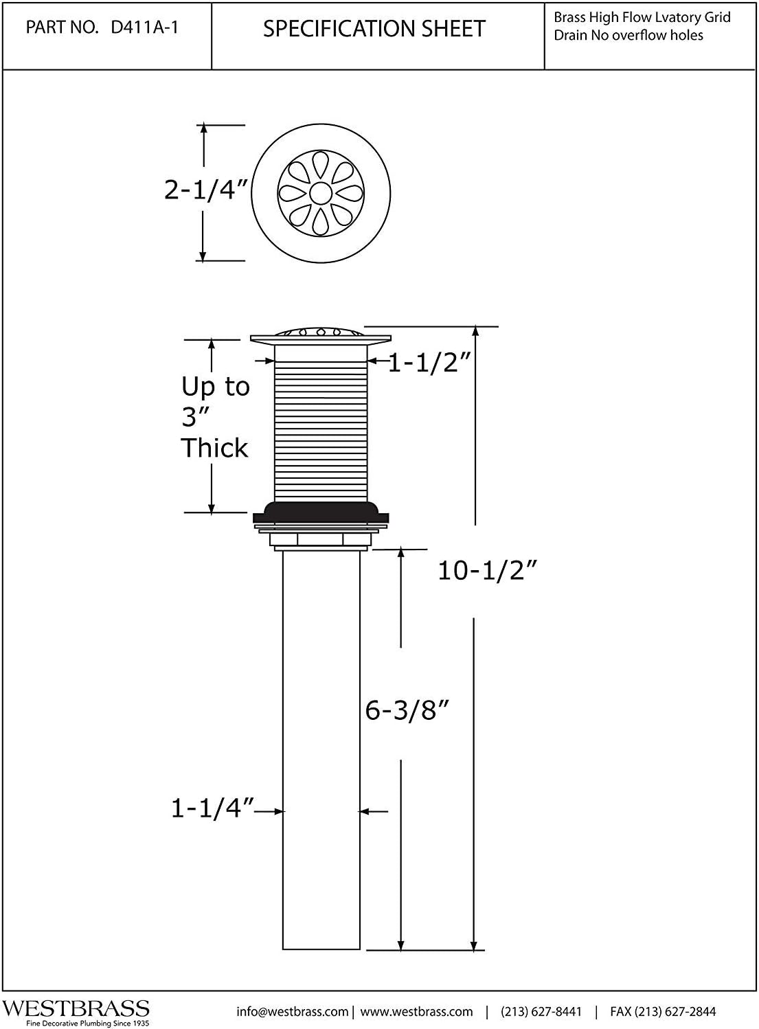 Westbrass D411A-1-05 Bathroom Sink Drain Assembly with Rapid Draining Crowned Grid without Overflow Holes - Exposed, Polished Nickel