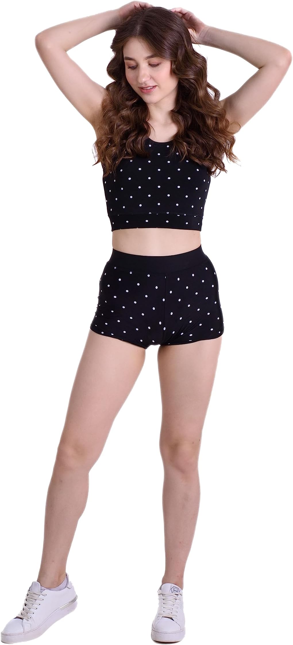Polka Print Swimsuit with Crop Top and Full Coverage Shorts Two Pieces Swimsuit |Swimming Suit for Women