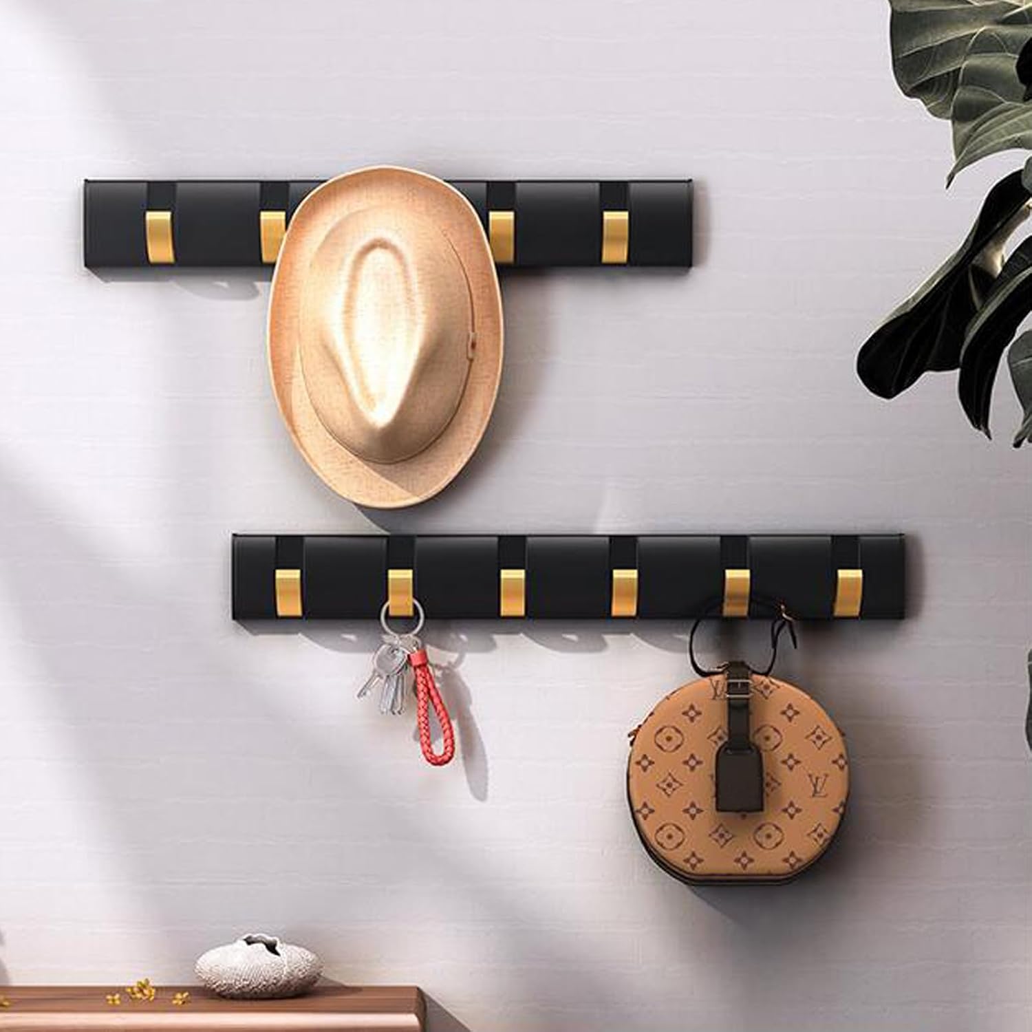 Wall Mounted Aluminum Coat Rack Foldable Metal Hidden Hooks Hanging Hanger Heavy Duty Modern Space Saving Towel Clothes Hooks for Kitchen Bathroom Bedroom Entryway (5 Hook)