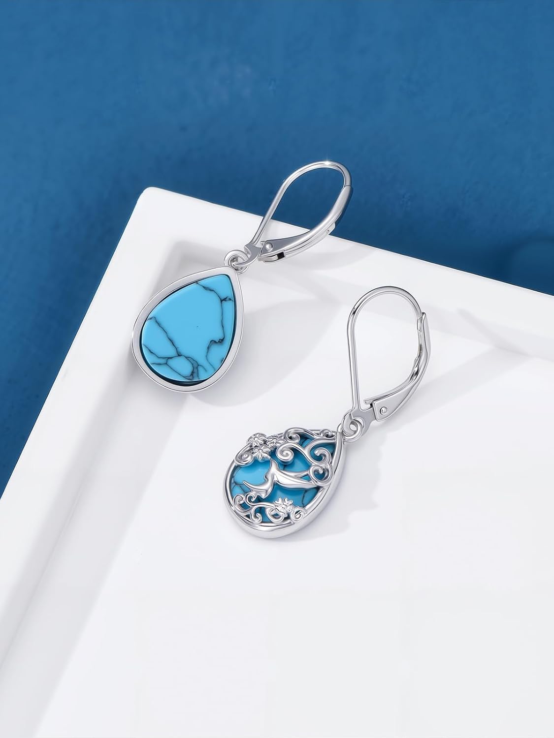 Dorunmo Sterling Silver Tree of Life/Filigree/Lotus/Heart Dangle Earrings Turquoise Abalone Shell Leverback Earrings Jewelry Gifts for Women Mom - Image 3