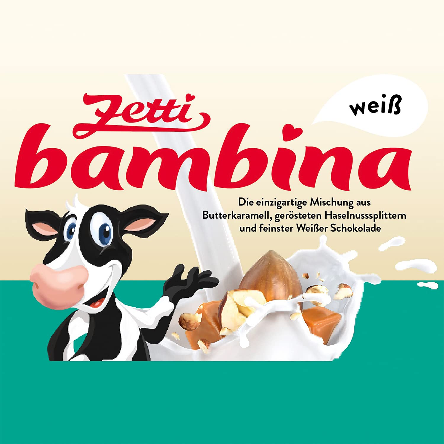 Zetti bambina weiße Schokolade mit Haselnuss und Karamell, 24er Pack (24 x 100 g) (Weiß, 24 Stück)