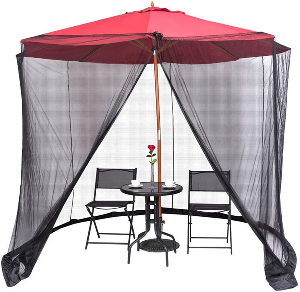 JAHUL Patio Umbrella Mosquito Net Outdoor Bug Net with Zipper Door and Adjustable Rope, Fits 8-10 FT Patio Umbrellas and Patio Tables