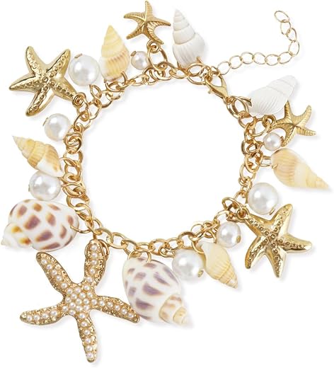 WaClaw Starfish Shell Bracelets Mermaid Beach Jewelry Conch Starfish Bracelet Charm Women Bohemian Adjustable Seashell Bra...