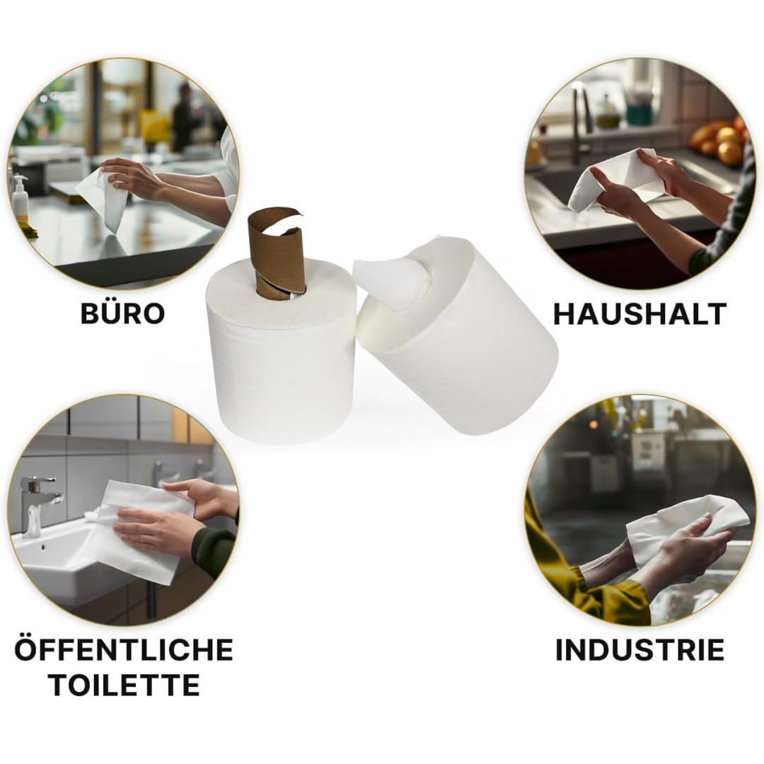 KURTT - Handtuchrollen, Papierhandtuchrollen, Papierrollen MIDI Rollen 2-lagig Tissue Hochweiß 20cm breit 160m perforiert 450 Blatt (12 Rollen)