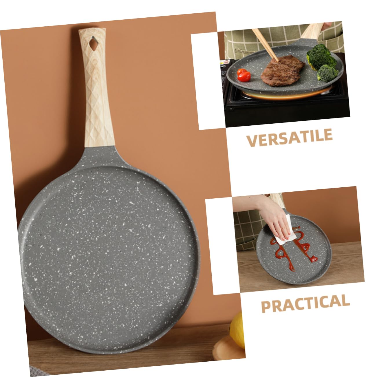 COLLBATH Aluminum Flat Skillet Egg Pan Nonstick Crepe Maker Pan