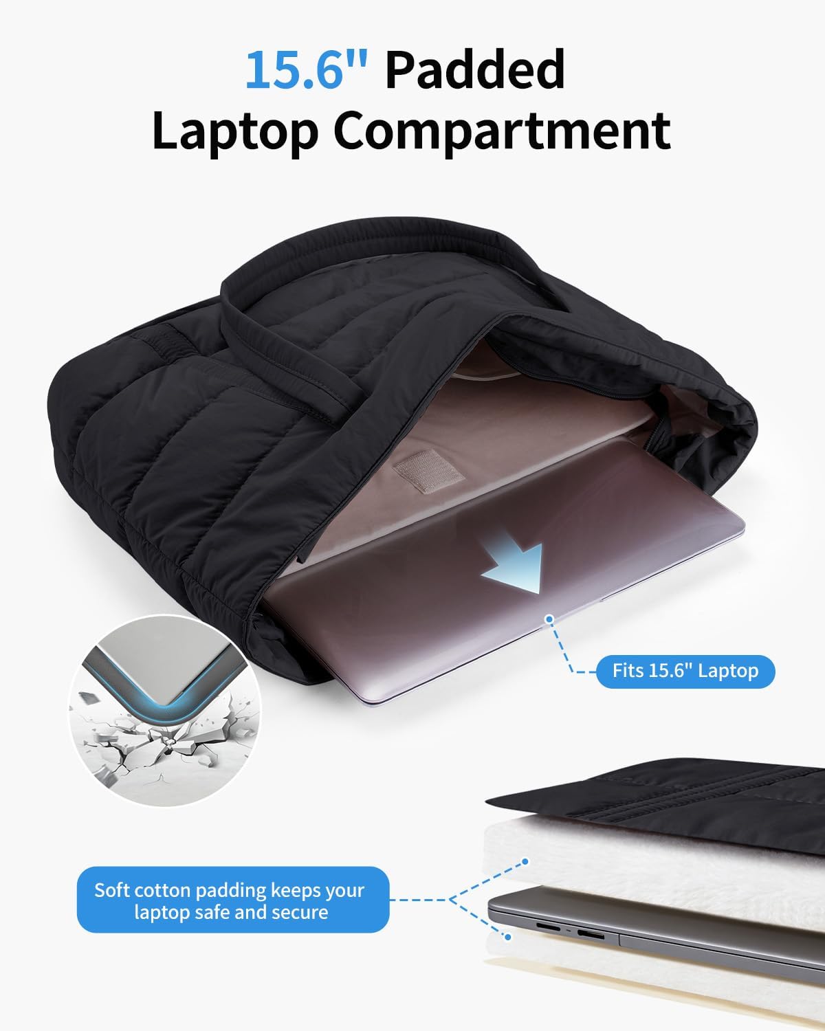 Narwey Puffer Tote Bag for Women with Cup Holder & Laptop Compartments, Quilted Puffy Travel Work Tote Bags for Nurse Teacher - Image 5